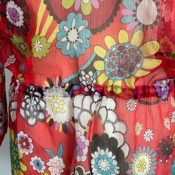 Boho Floral Sheer Tunic Dress with Sequin Beaded Neckline - Picture 3 of 13